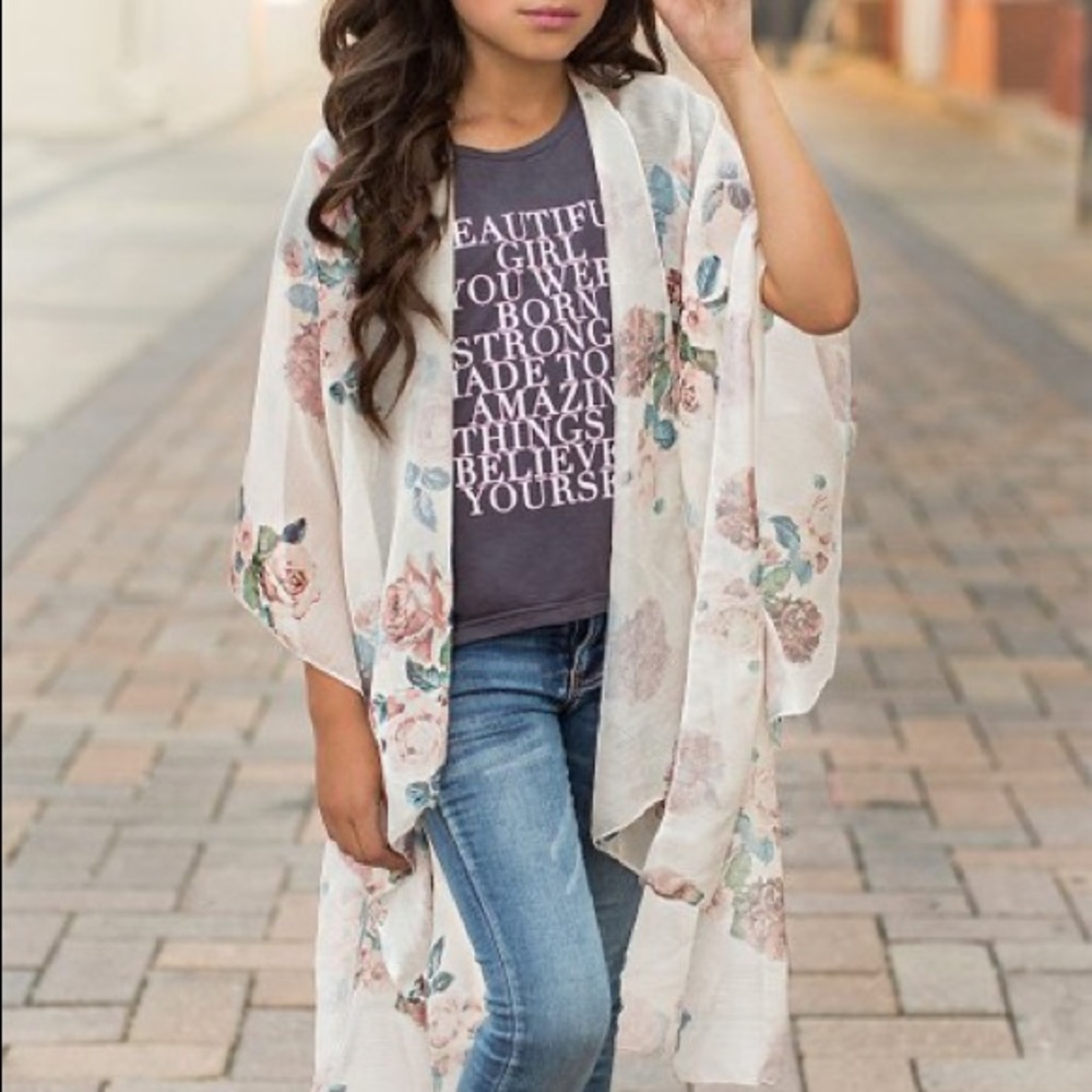 Joyfolie sheer floral duster kimono girls large